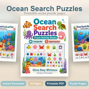 Ozean-Suche Puzzles | Ozean Aktivität Bogen | Druckbare PDF | Digitaler Download Bild 2