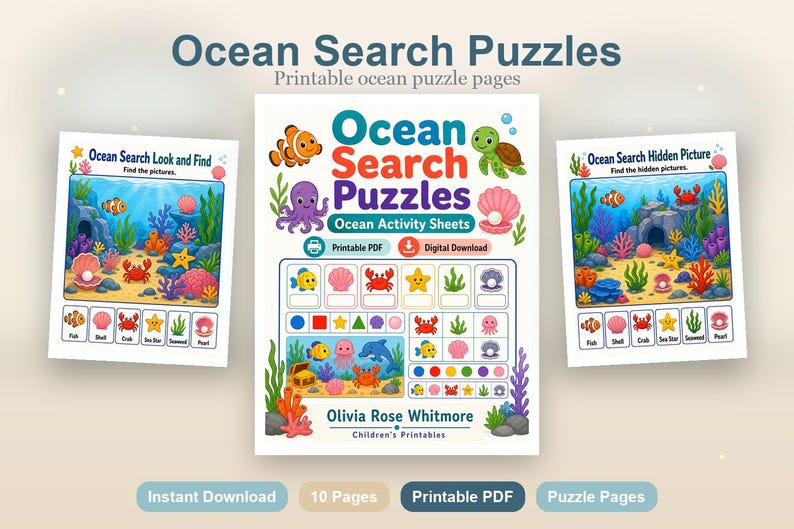 Ozean-Suche Puzzles | Ozean Aktivität Bogen | Druckbare PDF | Digitaler Download Bild 2