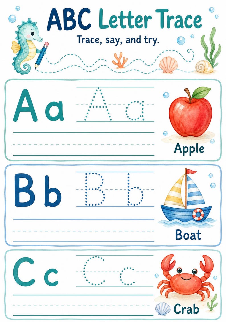 Seahorse Skill Path | Preschool Worksheets | Printable PDF | Digital Download image 3
