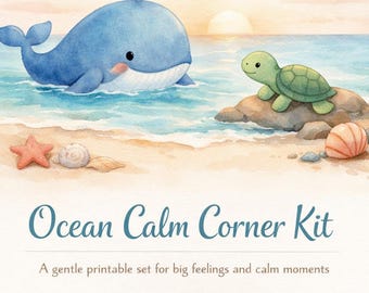 Ocean Calm Corner Kit | Calm Corner Kit für Kinder | Druckbare PDF | Werkzeuge zur emotionalen Regulierung || Calm Down Corner Ozean Themen