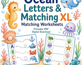 Ozean Buchstaben & passende XL | Passende Arbeitsblätter | Druckbare PDF | Digitaler Download