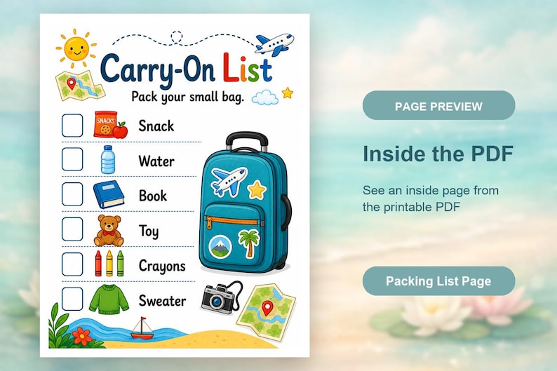 Lista de Itens para Viagem | Lista de Itens para Crianças | PDF para Imprimir | Download Digital imagem 10