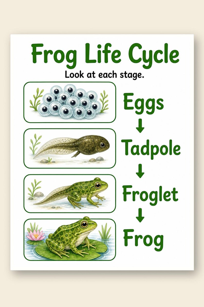 Frosch Teich Änderungen | Frosch Lebenszyklus Arbeitsblatt | Druckbare PDF | Digitaler Download Bild 9