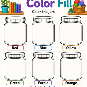 Match Color Jar | Werkbladen voor kleursortering | Afdrukbare pdf | Digitale download afbeelding 5