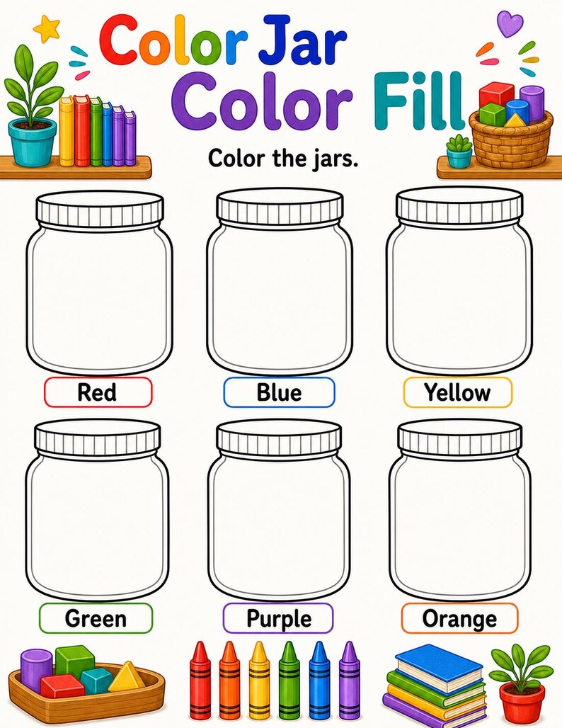 Match Color Jar | Werkbladen voor kleursortering | Afdrukbare pdf | Digitale download afbeelding 5