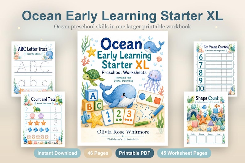 Ocean Frühlern-Starter XL | Vorschul Arbeitsblätter | Druckbare PDF | Digitaler Download Bild 2