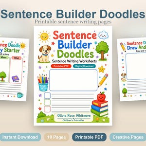 Sentence Builder Doodles | Sentence Writing Worksheets | Printable PDF | Digital Download image 2