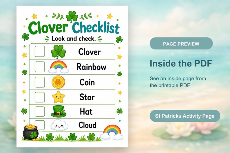 Aktivitetsblad för lyckoklöver | Aktivitetsblad för St Patricks Day | Utskrivbar PDF | Digital nedladdning bild 10