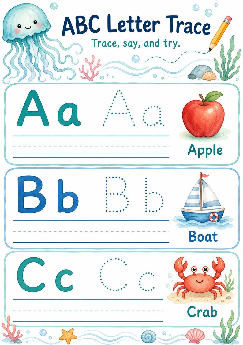 Jellyfish Pencil Paths | Preschool Worksheets | Printable PDF | Digital Download image 3