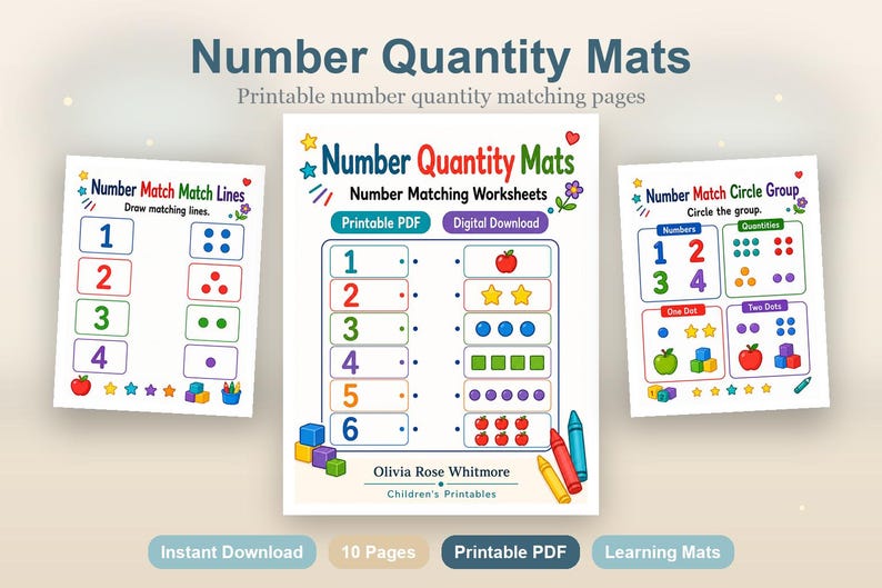 Number Quantity Mats | Number Matching Worksheets | Printable PDF | Digital Download image 2