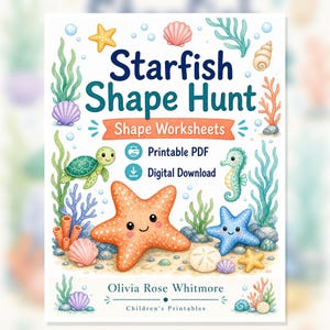 Caça às Estrelas-do-Mar | Folhas de Atividades com Formas | PDF para Imprimir | Download Digital imagem 1