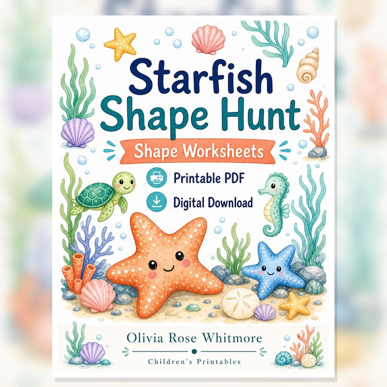 Caça às Estrelas-do-Mar | Folhas de Atividades com Formas | PDF para Imprimir | Download Digital imagem 1