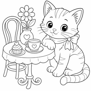 Kolorowanki Kitty Cafe | Kolorowanki z kotami | Do druku w formacie PDF | Pobierz cyfrowo zdjęcie 5