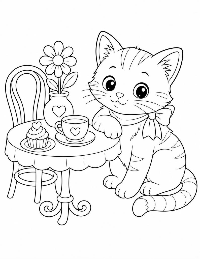 Kolorowanki Kitty Cafe | Kolorowanki z kotami | Do druku w formacie PDF | Pobierz cyfrowo zdjęcie 5