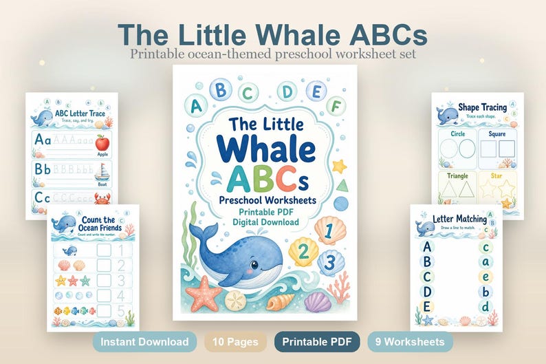 Das kleine Wal-ABC | Vorschul Arbeitsblätter | Druckbare PDF | Digitaler Download Bild 2
