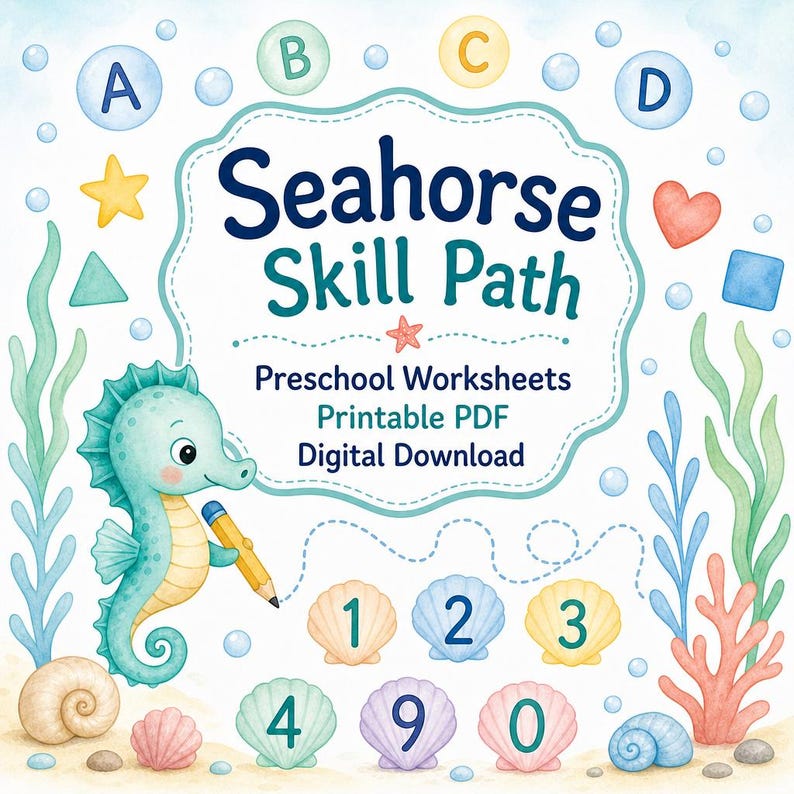 Seahorse Skill Path | Preschool Worksheets | Printable PDF | Digital Download image 1