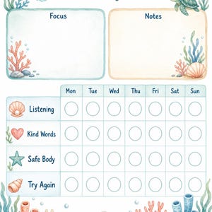 Tabla de registro/comportamiento para niños de Coral Cove / PDF imprimible / Descarga digital imagen 3