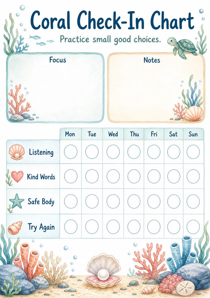 Tabla de registro/comportamiento para niños de Coral Cove / PDF imprimible / Descarga digital imagen 3