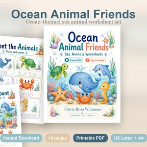 Ocean Animal Friends | Sea Animals Worksheets | Printable PDF | Digital Download image 2