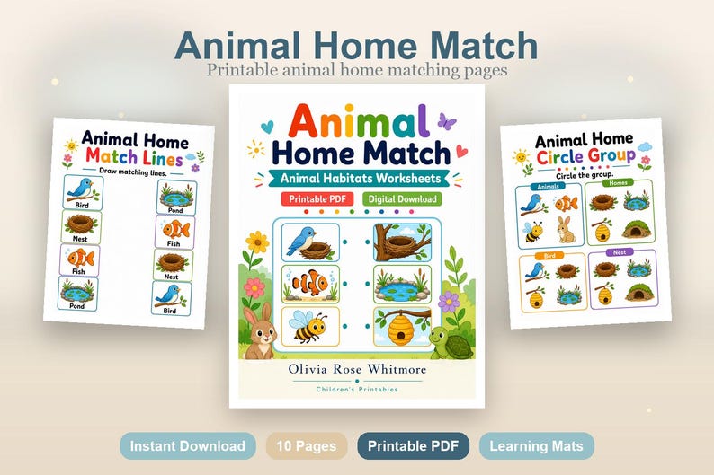 Animal Home Match | Animal Habitats Worksheets | Printable PDF | Digital Download image 2