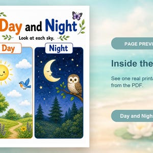 Tag Nacht Natur | Tag und Nacht Arbeitsblätter | Druckbare PDF | Digitaler Download Bild 10