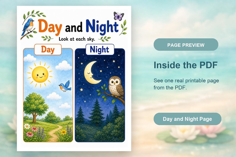 Tag Nacht Natur | Tag und Nacht Arbeitsblätter | Druckbare PDF | Digitaler Download Bild 10
