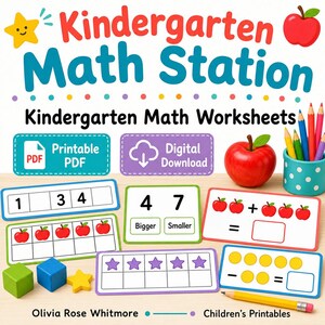 Kindergarten Math Station | Kindergarten Math Worksheets | Printable PDF | Digital Download image 1