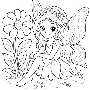 Dibujos para colorear de jardines de hadas / Dibujos para colorear de hadas / PDF imprimible / Descarga digital imagen 3
