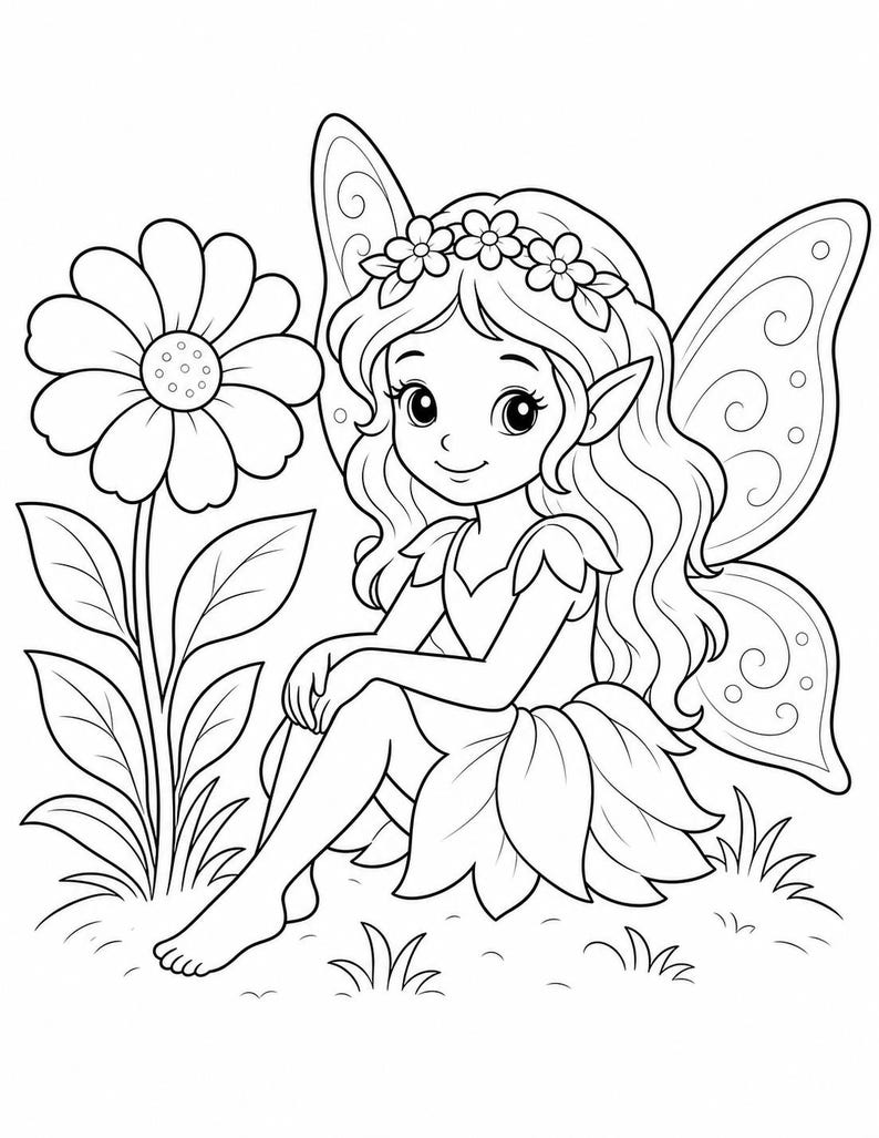 Dibujos para colorear de jardines de hadas / Dibujos para colorear de hadas / PDF imprimible / Descarga digital imagen 3