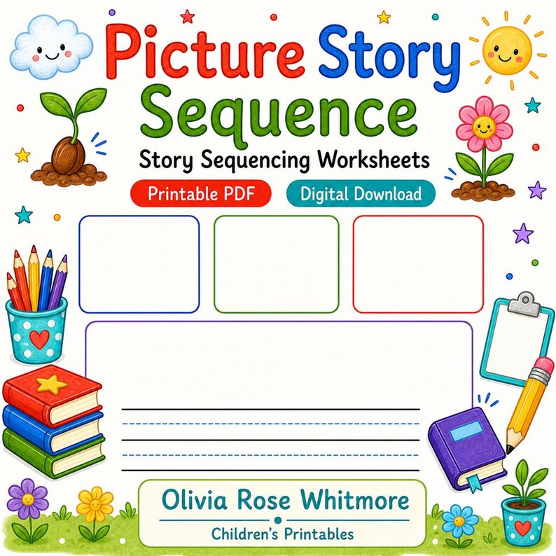 Picture Story Sequence | Story Sequencing Worksheets | Printable PDF | Digital Download image 1