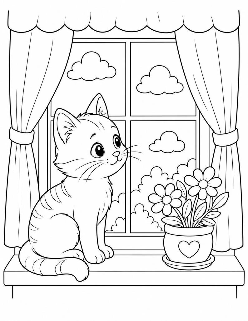 Kolorowanki Kitty Cafe | Kolorowanki z kotami | Do druku w formacie PDF | Pobierz cyfrowo zdjęcie 4