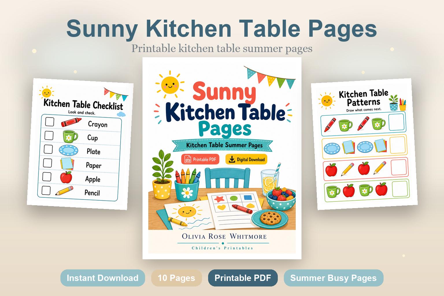 Páginas para la mesa de la cocina soleada / Páginas de verano para la mesa de la cocina / PDF imprimible / Descarga digital imagen 2