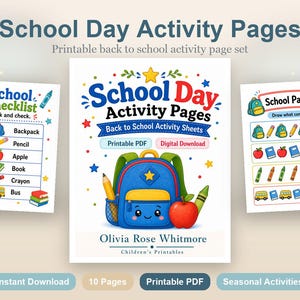 School Day Activity Pages | Back to School Activity Sheets | Printable PDF | Digital Download image 2