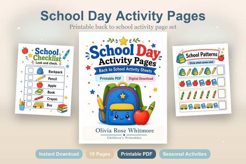 School Day Activity Pages | Back to School Activity Sheets | Printable PDF | Digital Download image 2