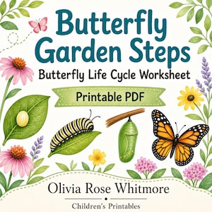 Schmetterling Gartenstufen | Schmetterling Lebenszyklus Arbeitsblatt | Druckbare PDF | Digitaler Download Bild 1