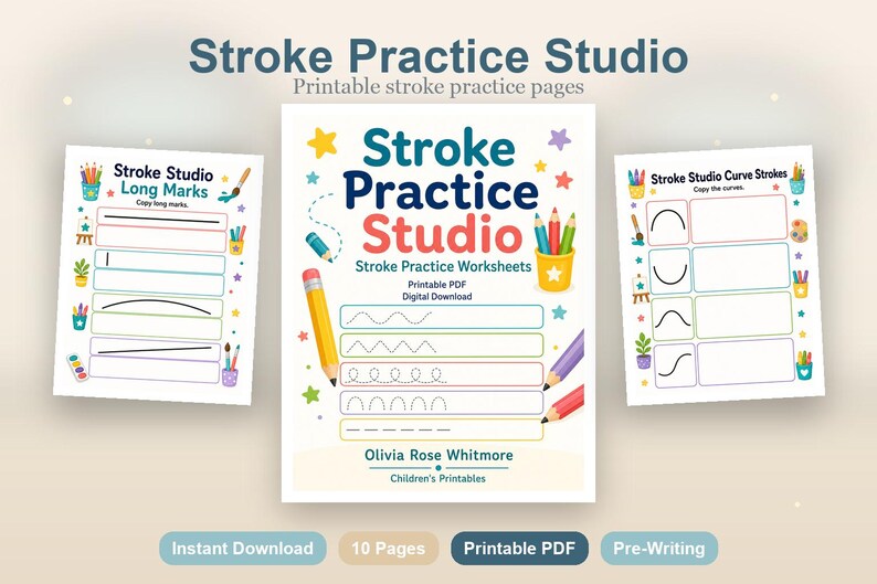 Stroke Practice Studio | Stroke Practice Worksheets | Printable PDF | Digital Download image 2