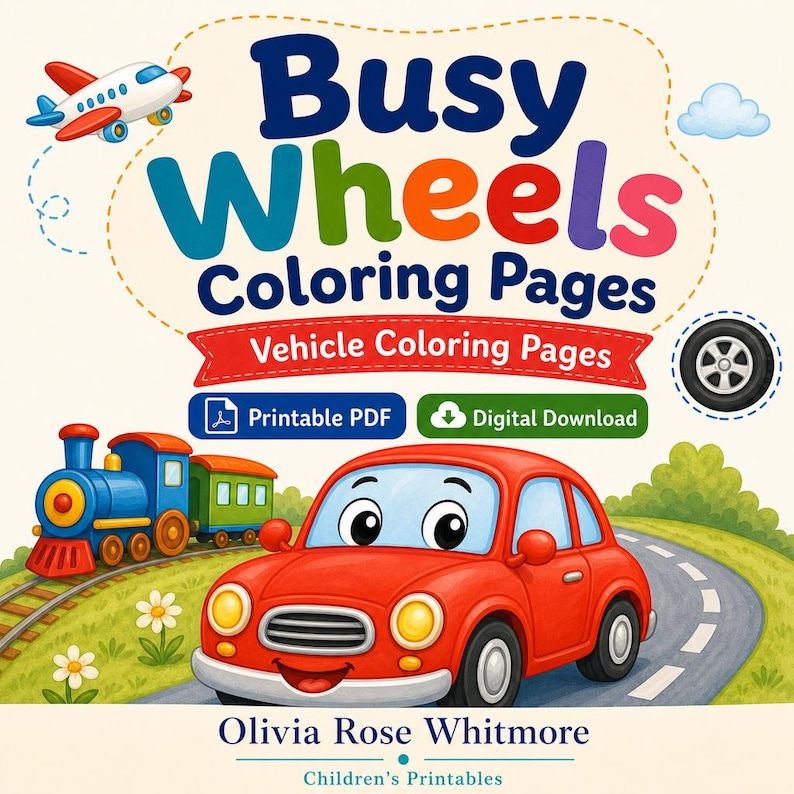 Busy Wheels Coloring Pages | Vehicle Coloring Pages | Printable PDF | Digital Download image 1