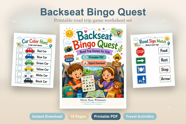 Backseat Bingo Quest | Road Trip Games for Kids | Printable PDF | Digital Download image 2