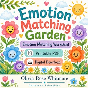 Bijpassende tuin | Werkblad emotie matchen | Afdrukbare pdf | Digitale download afbeelding 1