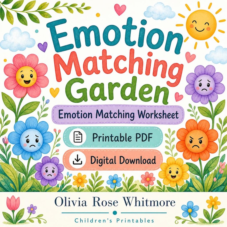 Bijpassende tuin | Werkblad emotie matchen | Afdrukbare pdf | Digitale download afbeelding 1