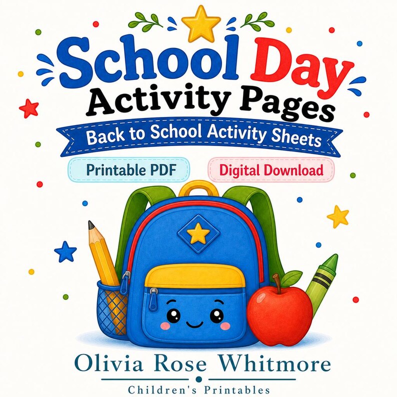 School Day Activity Pages | Back to School Activity Sheets | Printable PDF | Digital Download image 1