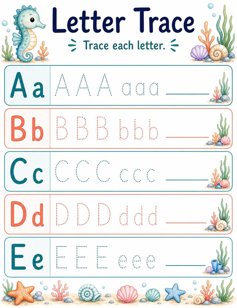Seahorse Letter Trails | Letter Tracing Worksheets | Printable PDF | Digital Download image 3