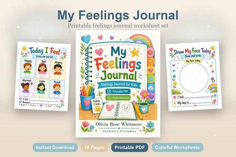 Tagebuch über Gefühle | Gefühle Journal für Kinder | Druckbare PDF | Digitaler Download Bild 2