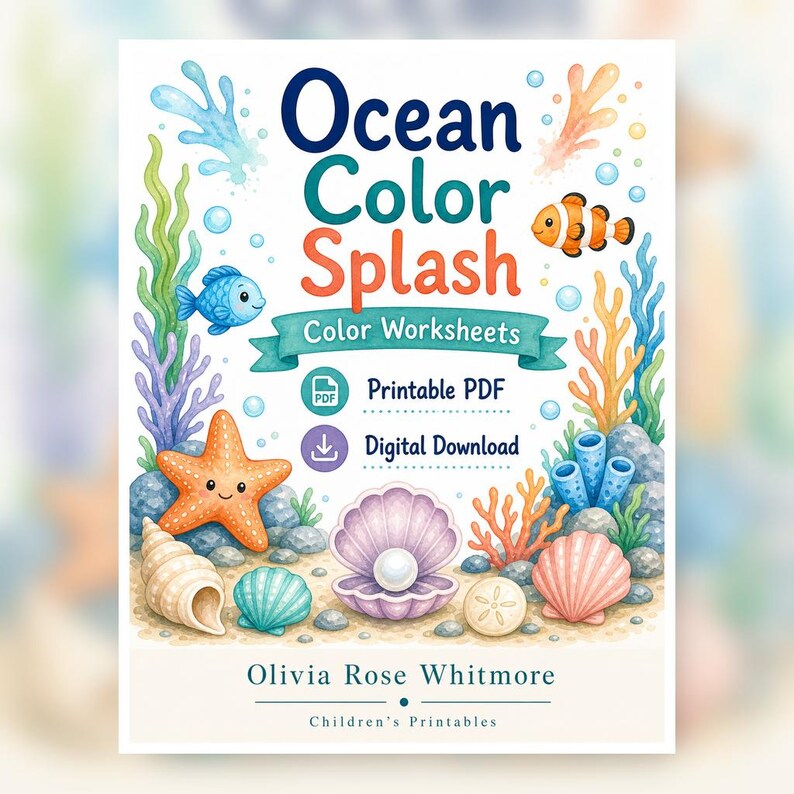 Ocean Color Splash | Color Worksheets | Printable PDF | Digital Download image 1
