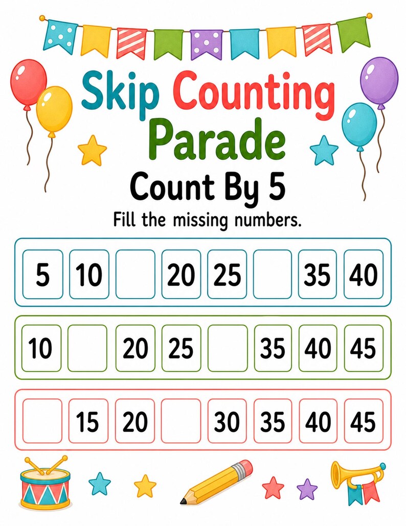 Skip Counting Parade | Skip Counting Worksheets | Printable PDF | Digital Download image 4