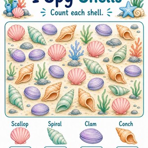 Coral I Spy Count / Schede di lavoro I Spy / PDF stampabile / Download digitale immagine 5