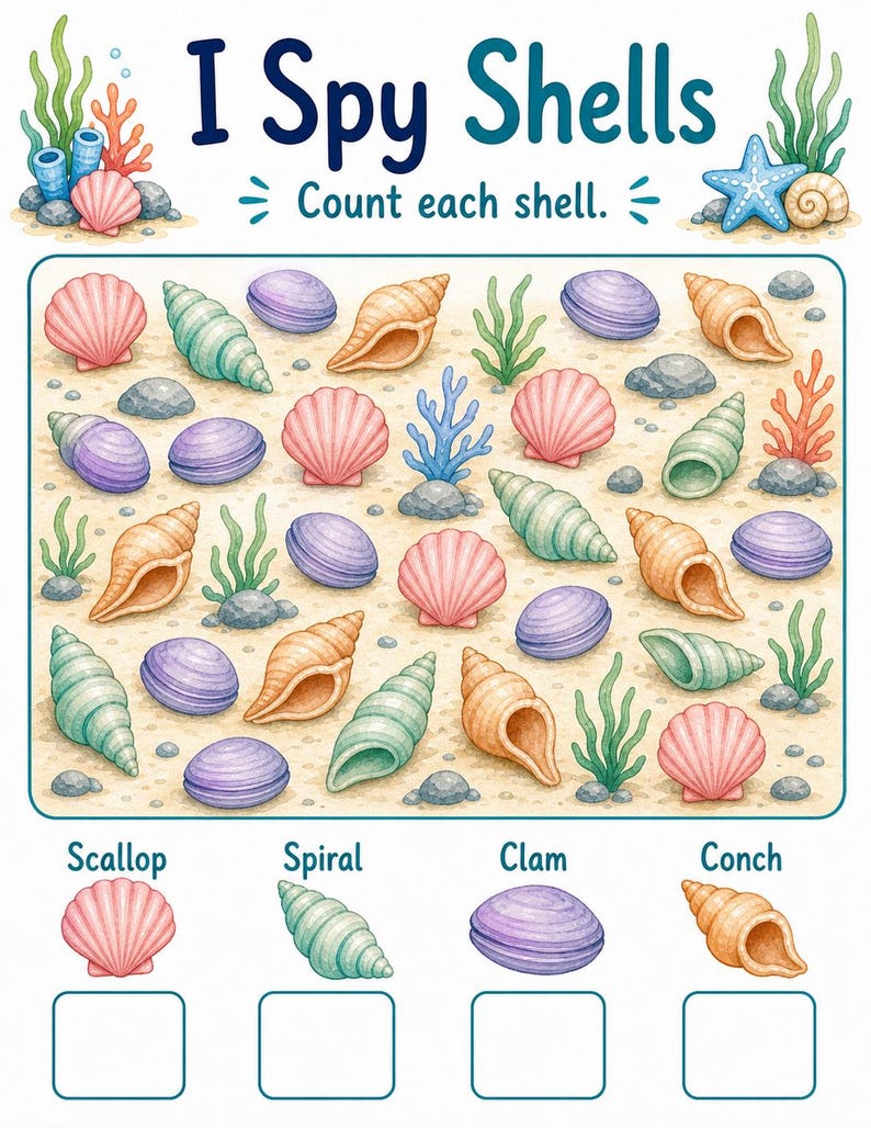Coral I Spy Count / Schede di lavoro I Spy / PDF stampabile / Download digitale immagine 5