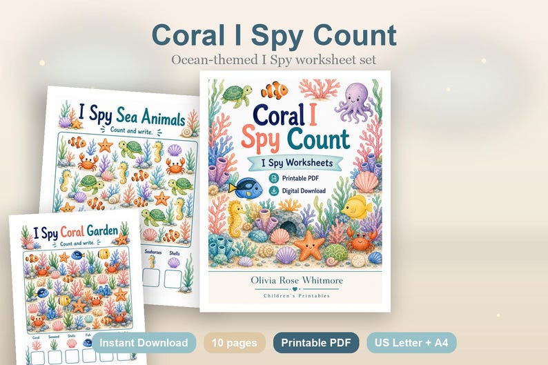 Coral I Spy Count / Schede di lavoro I Spy / PDF stampabile / Download digitale immagine 2