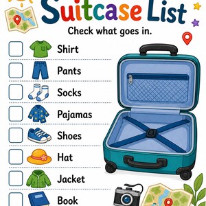 Lista de Itens para Viagem | Lista de Itens para Crianças | PDF para Imprimir | Download Digital imagem 3