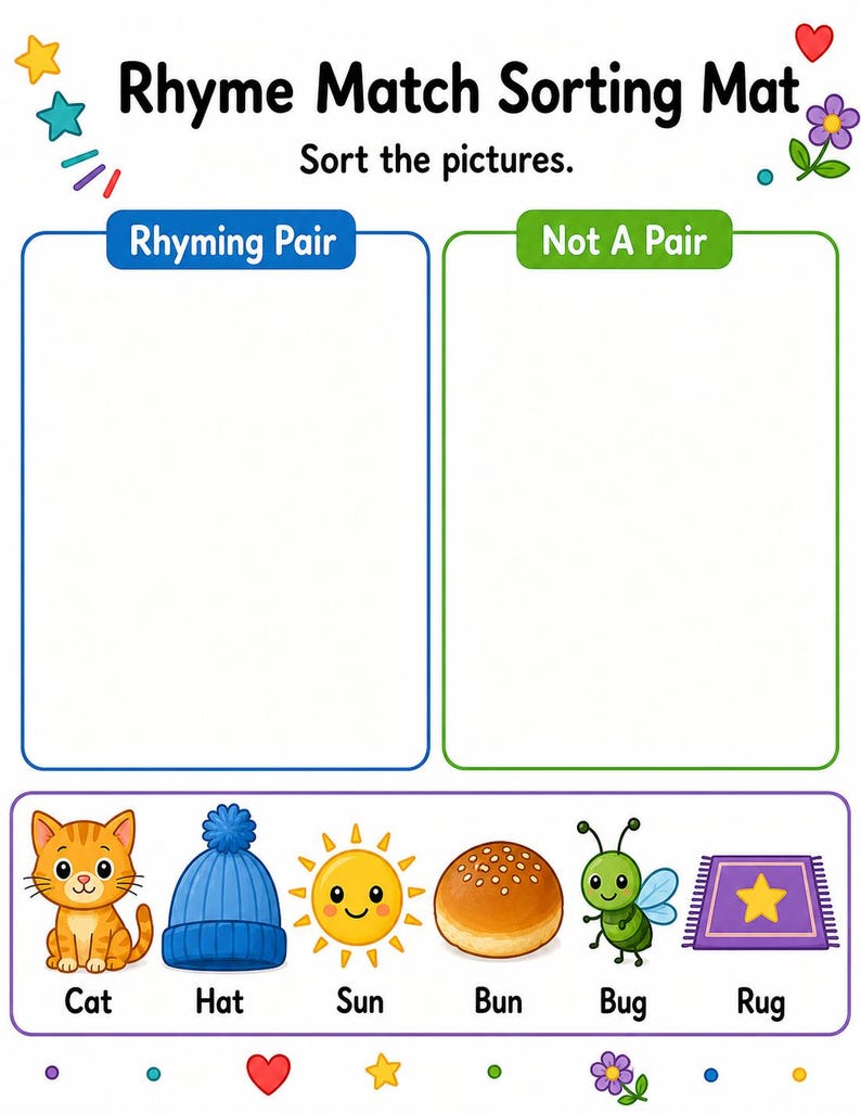 Rhyme Picture Match | Rhyming Worksheets | Printable PDF | Digital Download image 3